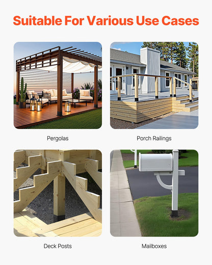 4x4 Post Base 8 Pcs, Inner Size 3.6x3.6 inch / 92x92 mm Post Brackets, Heavy Duty Carbon Steel Decking Posts, Wood Posts Brackets for Pavilion Deck Railing Support Deck Base Plate, Black