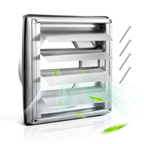 4 inch Wall Vent Cover, Louvered Square AC Vent Gable Cover, Premium Stainless Steel & with Noise Reducing Rubber Gasket, for House,Bathroom,Garage,Kitchen,Basement (1 Pack, Silver)