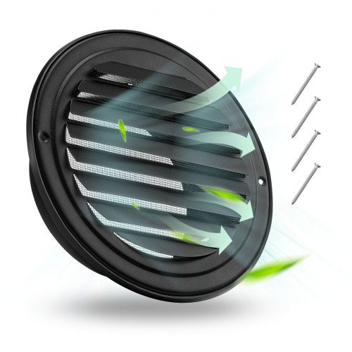 6 inch Wall Vent Cover, Louvered Round AC Vent Gable Cover, Premium Stainless Steel & with Built-in a Protection Screen, for House,Bathroom,Garage,Kitchen,Basement (2 Pack, Black)