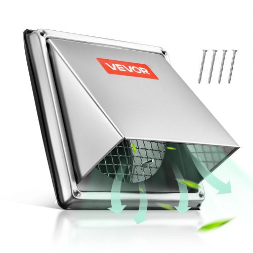 4 inch External Extractor Wall Vent Cover, Square AC Vent Gable Cover, Premium Stainless Steel & with Built-in a Protection Screen, for House,Bathroom,Garage,Kitchen,Basement (1 Pack, Silver)