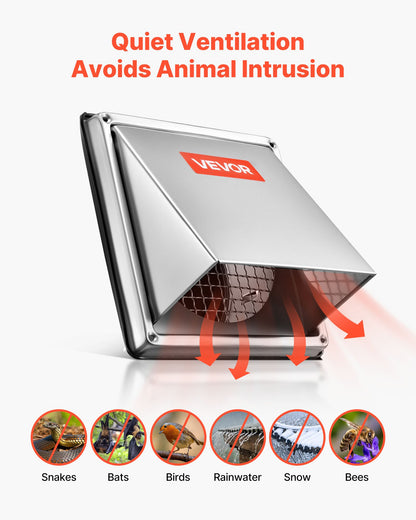 4 inch External Extractor Wall Vent Cover, Square AC Vent Gable Cover, Premium Stainless Steel & with Built-in a Protection Screen, for House,Bathroom,Garage,Kitchen,Basement (1 Pack, Silver)