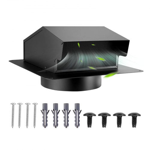 6 inch Hooded Wall Vent Cover, Square AC Vent Gable Cover, Premium SPCC Steel & with Built-in a Protection Screen, for Roofs,Walls,Outside Duct Exhaust Outlets (1 Pack, Black)