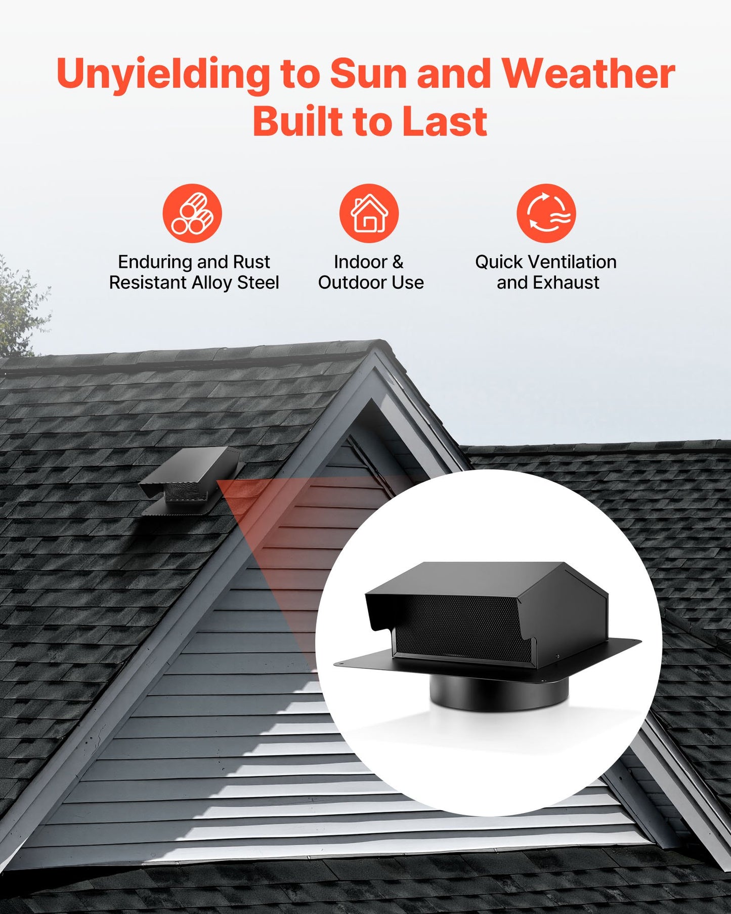 6 inch Hooded Wall Vent Cover, Square AC Vent Gable Cover, Premium SPCC Steel & with Built-in a Protection Screen, for Roofs,Walls,Outside Duct Exhaust Outlets (1 Pack, Black)