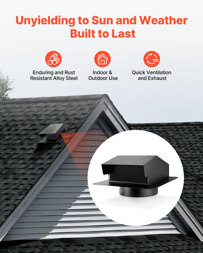6 inch Hooded Wall Vent Cover, Square AC Vent Gable Cover, Premium SPCC Steel & with Built-in a Protection Screen, for Roofs,Walls,Outside Duct Exhaust Outlets (1 Pack, Black)