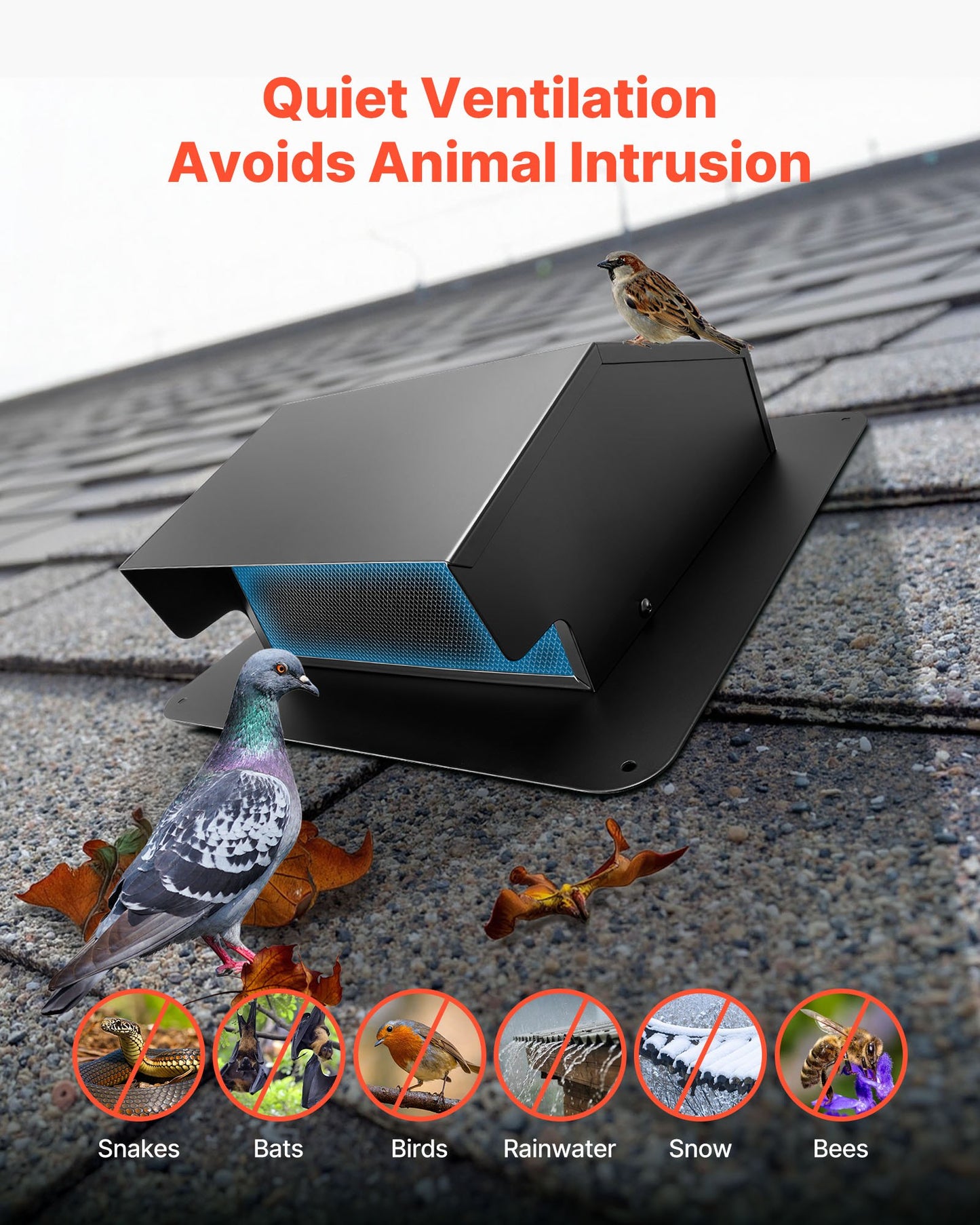 6 inch Hooded Wall Vent Cover, Square AC Vent Gable Cover, Premium SPCC Steel & with Built-in a Protection Screen, for Roofs,Walls,Outside Duct Exhaust Outlets (1 Pack, Black)