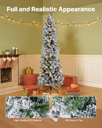 Christmas Tree, 6ft Prelit Flocked Artificial Tree, Full Holiday Xmas Deco Trees with 240 Colorful LED Lights, 11 Lighting Modes & 635 Branch Tips for Home Party Office Decoration