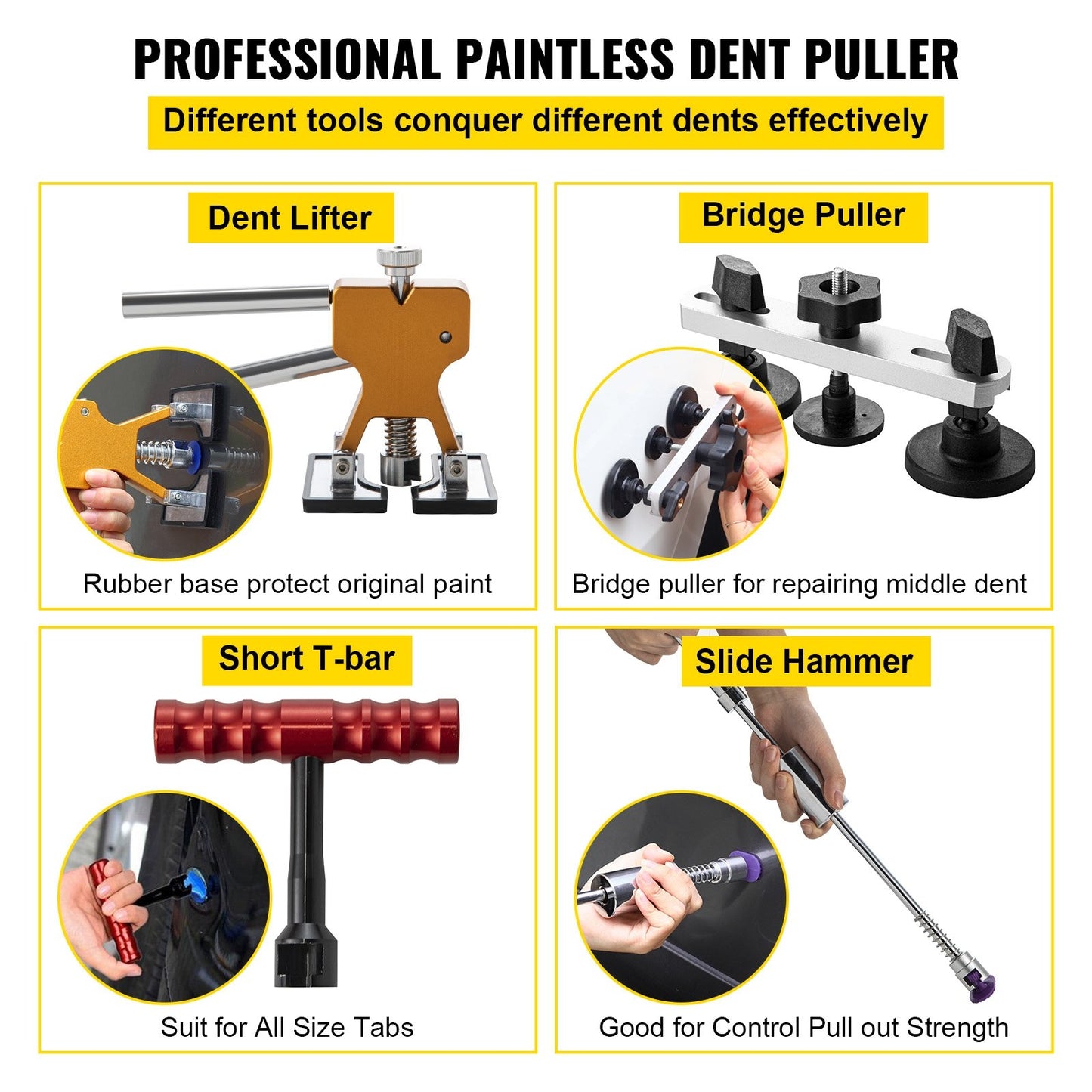 Paintless Dent Removal Rods, 89 PCS Paintless Dent Repair Tools, Golden Lifter Puller Car Dent Repair Kit, Glue Puller Tabs Dent Puller Kit for Auto Dent Removal, Minor Dents, Door Dings
