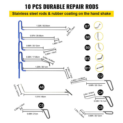 Paintless Dent Removal Rods, 89 PCS Paintless Dent Repair Tools, Golden Lifter Puller Car Dent Repair Kit, Glue Puller Tabs Dent Puller Kit for Auto Dent Removal, Minor Dents, Door Dings