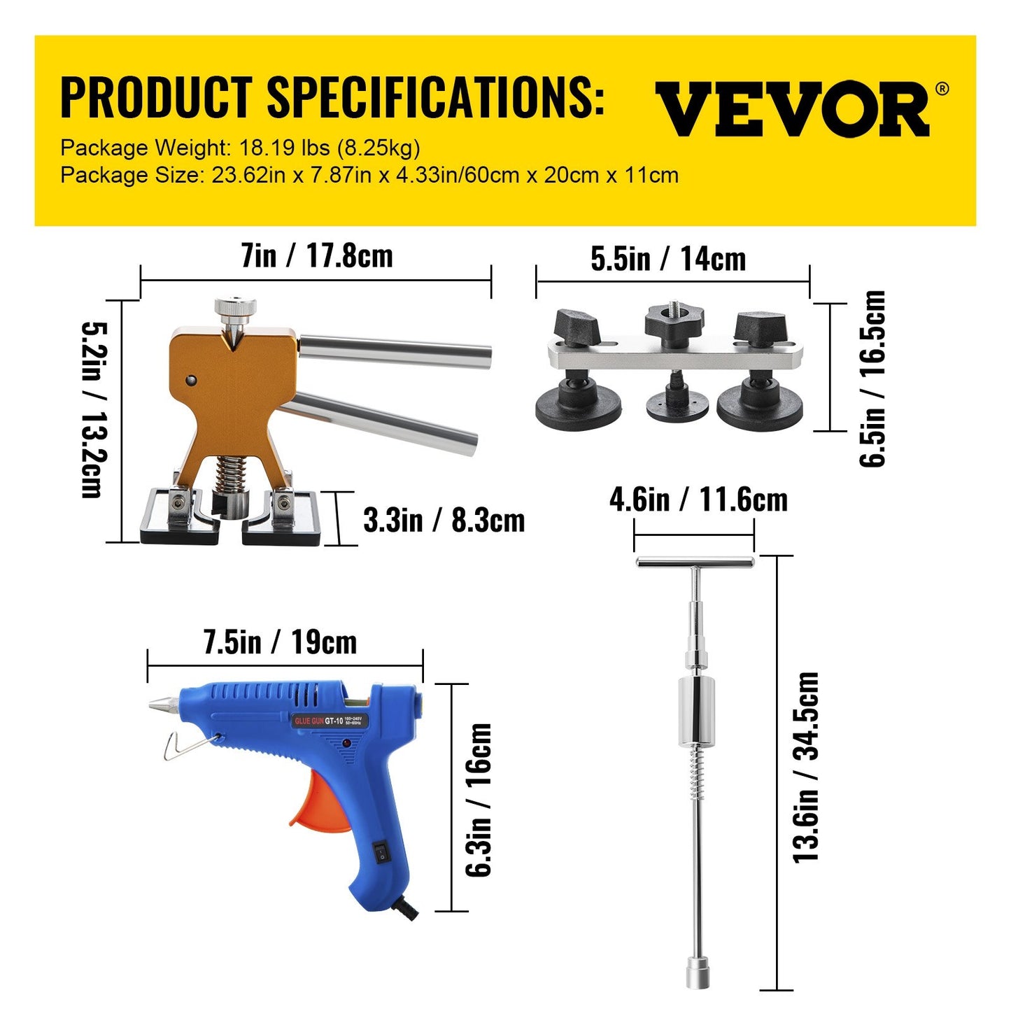 Paintless Dent Removal Rods, 89 PCS Paintless Dent Repair Tools, Golden Lifter Puller Car Dent Repair Kit, Glue Puller Tabs Dent Puller Kit for Auto Dent Removal, Minor Dents, Door Dings
