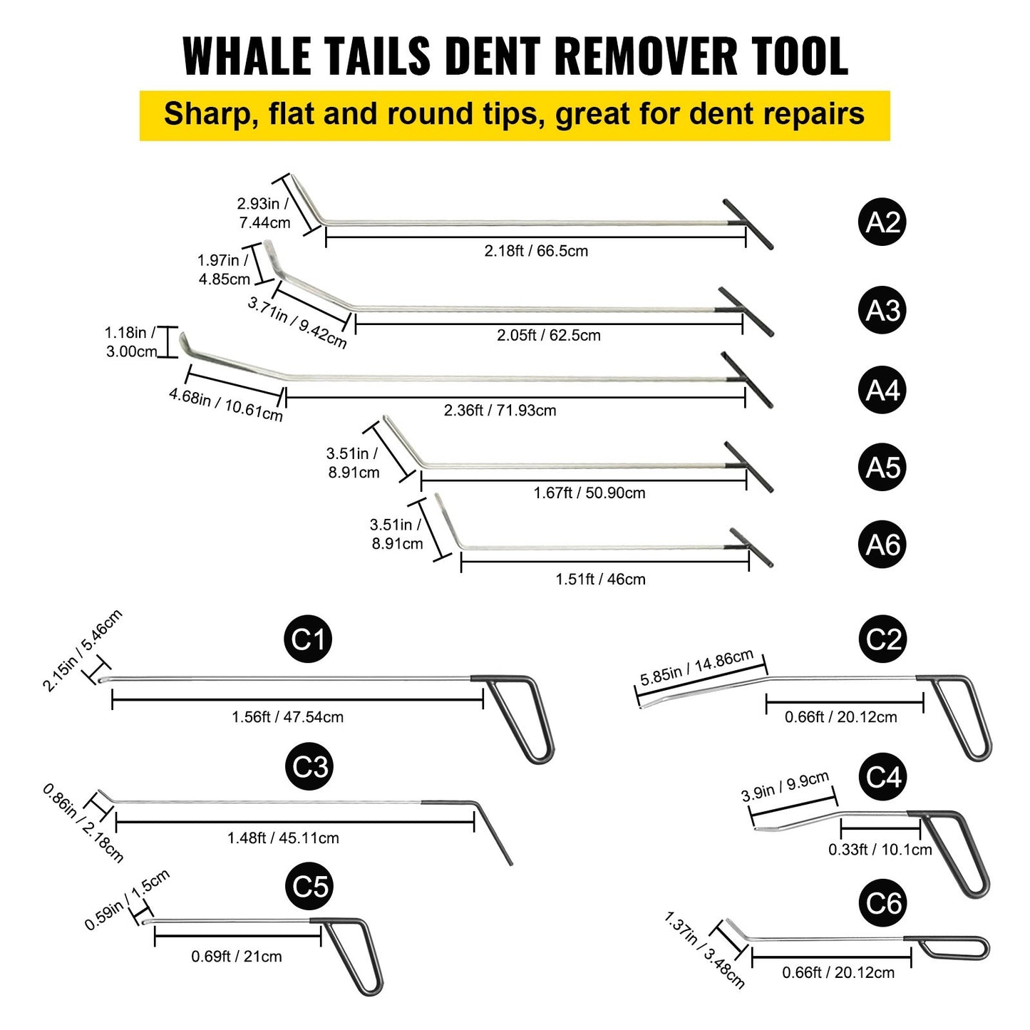 Rods Dent Removal Kit, 21 Pcs Paintless Dent Repair Rods, Stainless Steel Dent Rods, Whale Tail Dent Repair Tools, Professional Hail Dent Removal Tool For Minor Dents, Door Dings And Hail Damage