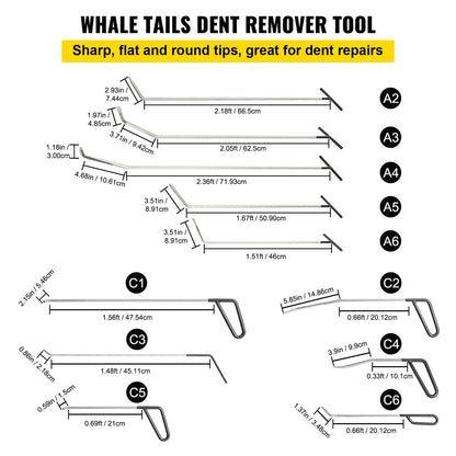 Rods Dent Removal Kit, 21 Pcs Paintless Dent Repair Rods, Stainless Steel Dent Rods, Whale Tail Dent Repair Tools, Professional Hail Dent Removal Tool For Minor Dents, Door Dings And Hail Damage