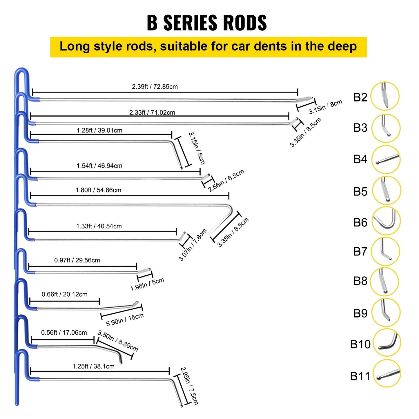 Rods Dent Removal Kit, 21 Pcs Paintless Dent Repair Rods, Stainless Steel Dent Rods, Whale Tail Dent Repair Tools, Professional Hail Dent Removal Tool For Minor Dents, Door Dings And Hail Damage