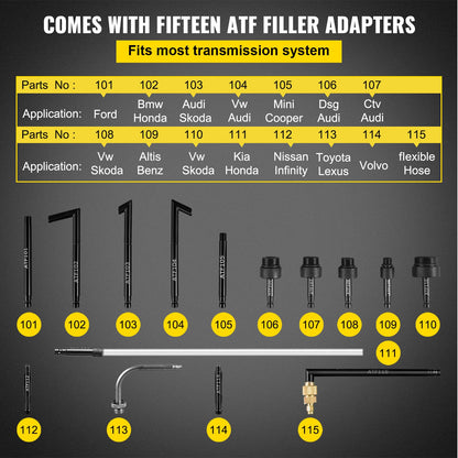 Getriebeölpumpe, manueller ATF-Nachfüllsystem-Spender, Öl- und Flüssigkeitsabsauger, 7,5 Liter großes Fassungsvermögen, Werkzeugsatz für Automatikgetriebeölpumpen mit 15-teiligen ATF-Nachfülladaptern