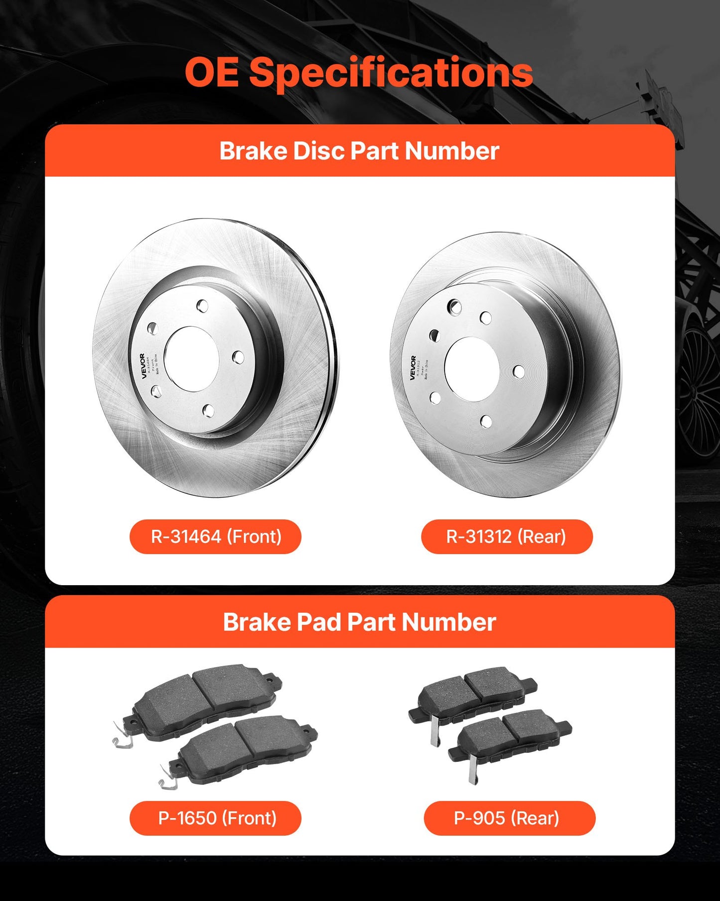 Front and Rear Brake Kit Compatible with 2013 Nissan Altima (Base, SL, SV & S Sedan), 2014-2018 Nissan Altima, 2019-2023 Nissan Altima (with Manual Parking Brake), Hollow Structure Front Rotors