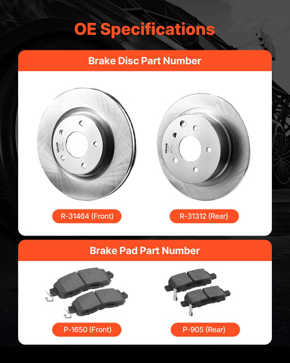 Front and Rear Brake Kit Compatible with 2013 Nissan Altima (Base, SL, SV & S Sedan), 2014-2018 Nissan Altima, 2019-2023 Nissan Altima (with Manual Parking Brake), Hollow Structure Front Rotors
