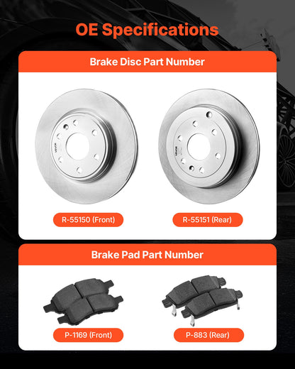 Front & Rear Brake Kit Compatible with 2008-2017 Buick Enclave, 2009-2017 Chevrolet Traverse/2007-2010 Saturn Outlook, 2007-2016 GMC Acadia/2017 GMC Acadia Limited, Hollow Brake Rotors Pads Kit