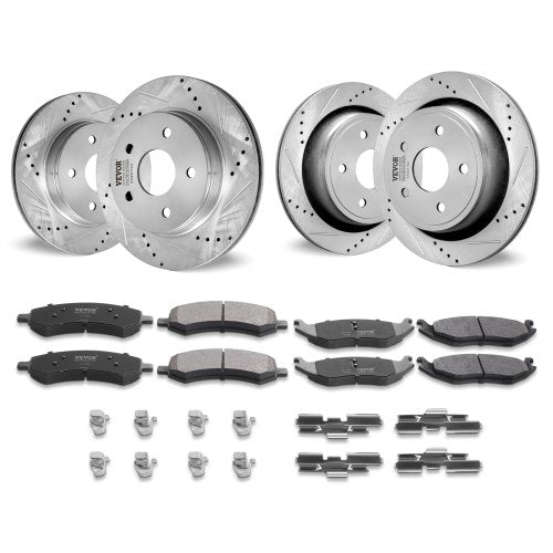 Front and Rear Brake Kit for 06-2018 Dodge Ram 1500, 07-2009 Dodge Durango Chrysler Aspen, Drilled and Slotted Brake Rotors Ceramic Brake Pads Replacement, 13.2" Front Rotors 13.9" Rear Rotors