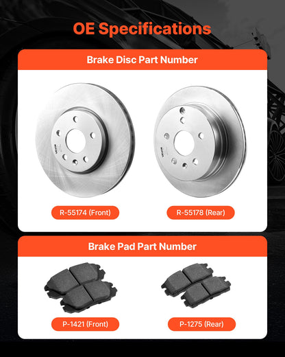 Front and Rear Brake Kit Compatible with 2010-2017 Chevrolet Equinox, 2010-2017 GMC Terrain, Hollow Brake Rotors Ceramic Brake Pads Replacement Kit, 12.7 in Front Rotors, 12 in Rear Rotors