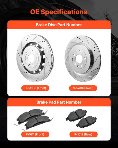 Front and Rear Brake Kit Fits for 2013-2015 Ford Explorer (Limited, Sport, XLT; Heavy Duty Brakes), 2018 Ford Explorer (Limited, Platinum, Sport, XLT; Heavy Duty Brakes; 2 Piston Rear Caliper)