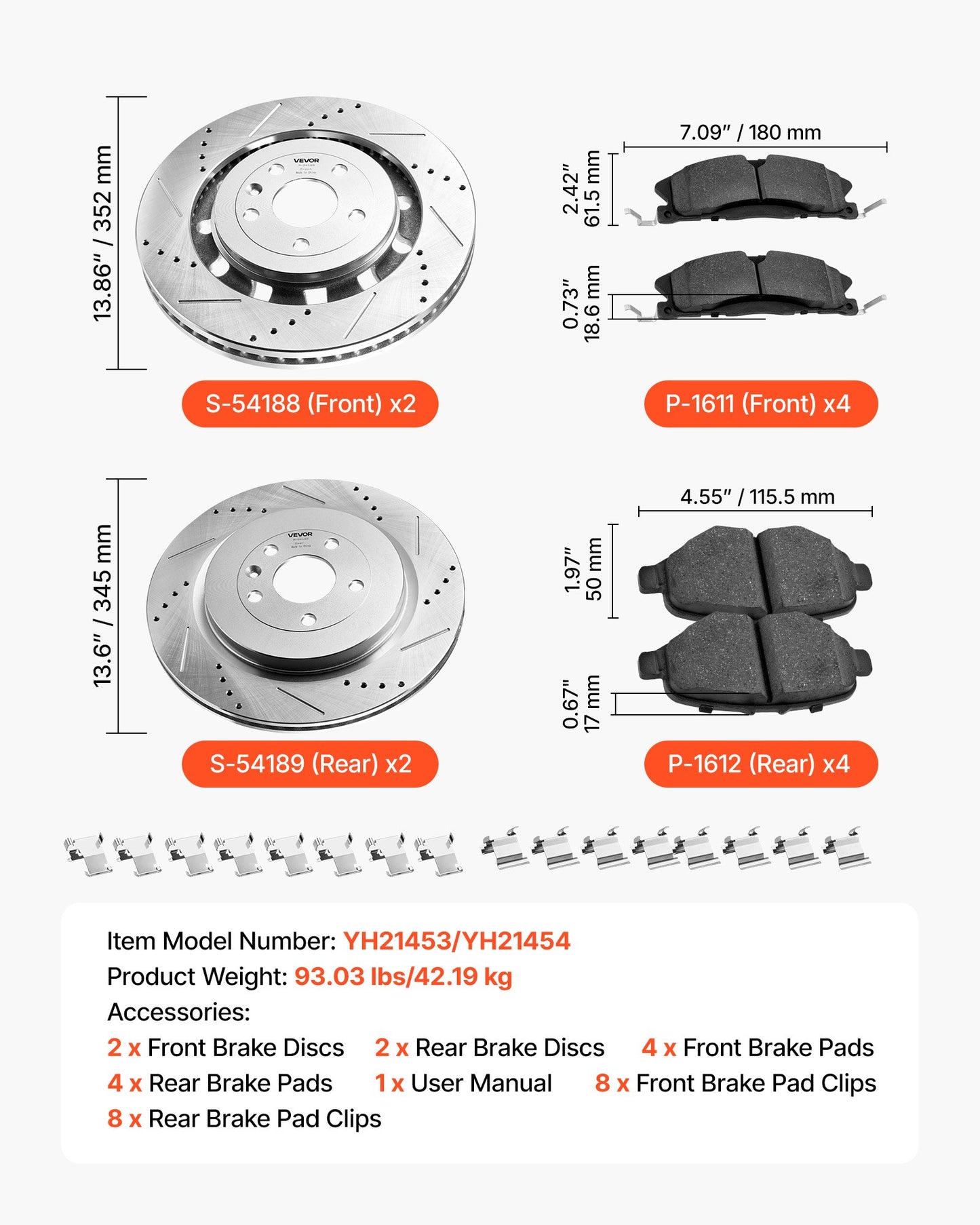Front and Rear Brake Kit Fits for 2013-2015 Ford Explorer (Limited, Sport, XLT; Heavy Duty Brakes), 2018 Ford Explorer (Limited, Platinum, Sport, XLT; Heavy Duty Brakes; 2 Piston Rear Caliper)