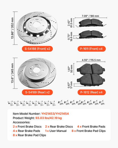 Front and Rear Brake Kit Fits for 2013-2015 Ford Explorer (Limited, Sport, XLT; Heavy Duty Brakes), 2018 Ford Explorer (Limited, Platinum, Sport, XLT; Heavy Duty Brakes; 2 Piston Rear Caliper)