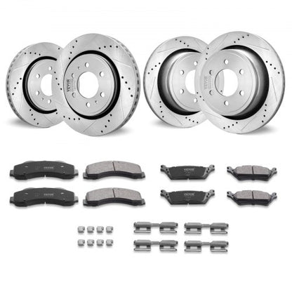 Front and Rear Brake Kit Compatible with 2012-2020 Ford F-150(MPB Only), Drilled and Slotted Brake Rotors Ceramic Brake Pads Replacement, 13.8" Front Rotors 13.7" Rear Rotors
