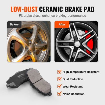 Front and Rear Brake Kit Compatible with 2007-2017 Jeep Wrangler, Drilled and Slotted Brake Rotors Ceramic Brake Pads Replacement, 11.9" Front Rotors 12.4" Rear Rotors
