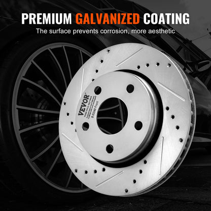 Front and Rear Brake Kit Compatible with 2007-2017 Jeep Wrangler, Drilled and Slotted Brake Rotors Ceramic Brake Pads Replacement, 11.9" Front Rotors 12.4" Rear Rotors