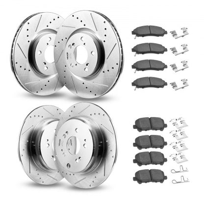 Front and Rear Brake Kit Compatible with 2007-2013 Acura MDX, 2010-2013 Acura ZDX, 2009-2014 Honda Pilot, Drilled and Slotted Brake Rotors Ceramic Brake Pads Replacement Kit, 13 in (Front)