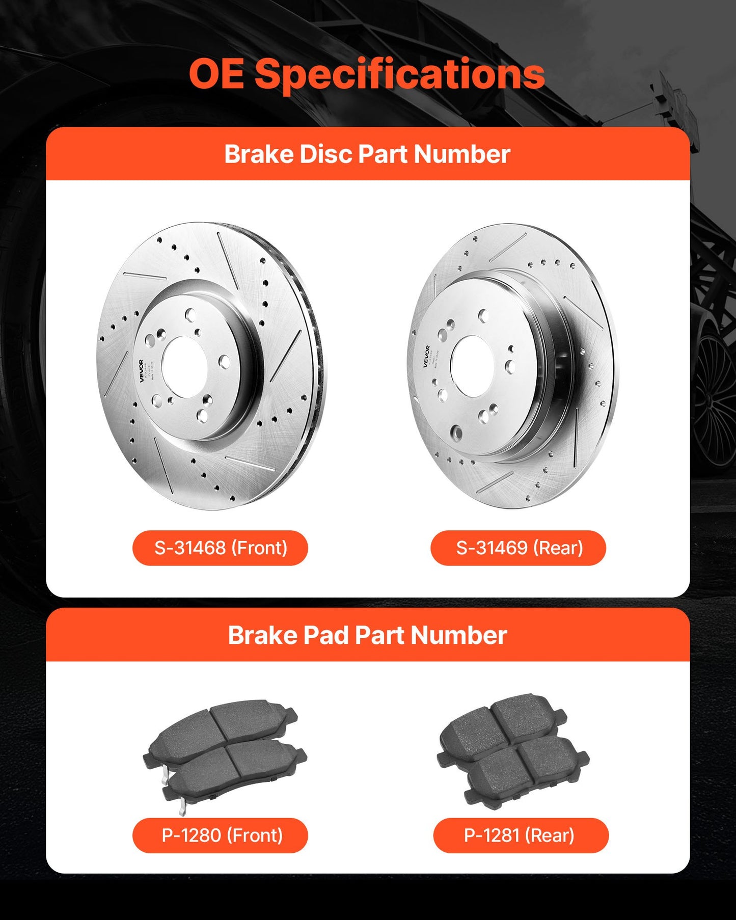 Front and Rear Brake Kit Compatible with 2007-2013 Acura MDX, 2010-2013 Acura ZDX, 2009-2014 Honda Pilot, Drilled and Slotted Brake Rotors Ceramic Brake Pads Replacement Kit, 13 in (Front)