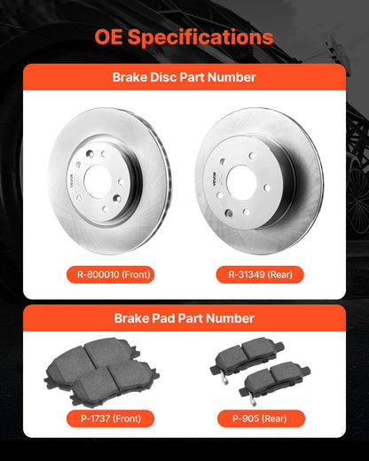 Front and Rear Brake Kit Compatible with 2014-2015 Nissan Rogue (2 Row Seating; 11.65 inch (296mm) Front Outer Diameter), Hollow Structure Brake Rotors Ceramic Brake Pads Replacement Kit