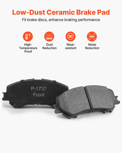 Front and Rear Brake Kit Compatible with 2014-2015 Nissan Rogue (2 Row Seating; 11.65 inch (296mm) Front Outer Diameter), Hollow Structure Brake Rotors Ceramic Brake Pads Replacement Kit