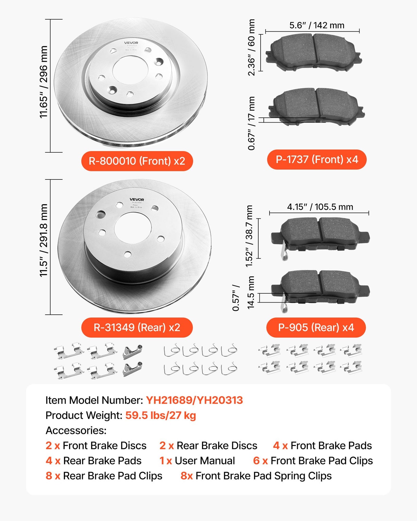 Front and Rear Brake Kit Compatible with 2014-2015 Nissan Rogue (2 Row Seating; 11.65 inch (296mm) Front Outer Diameter), Hollow Structure Brake Rotors Ceramic Brake Pads Replacement Kit