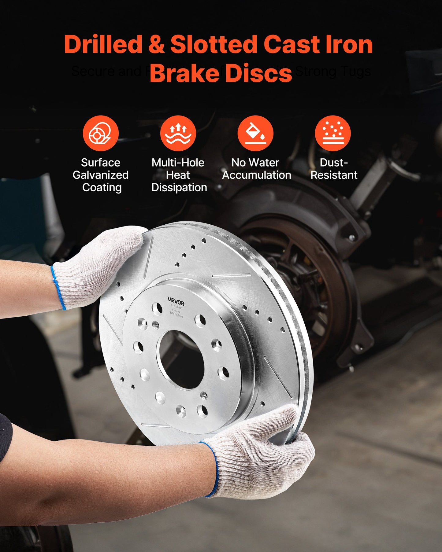 Front Brake Kit Compatible with 2008-2016 Cadillac Escalade/Escalade ESV, 2017-2020 Cadillac Escalade/Escalade ESV (Models without Brembo Brake Package), Drilled & Slotted Brake Rotors Kit