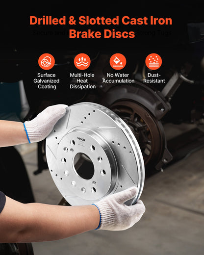 Front Brake Kit Compatible with 2008-2016 Cadillac Escalade/Escalade ESV, 2017-2020 Cadillac Escalade/Escalade ESV (Models without Brembo Brake Package), Drilled & Slotted Brake Rotors Kit