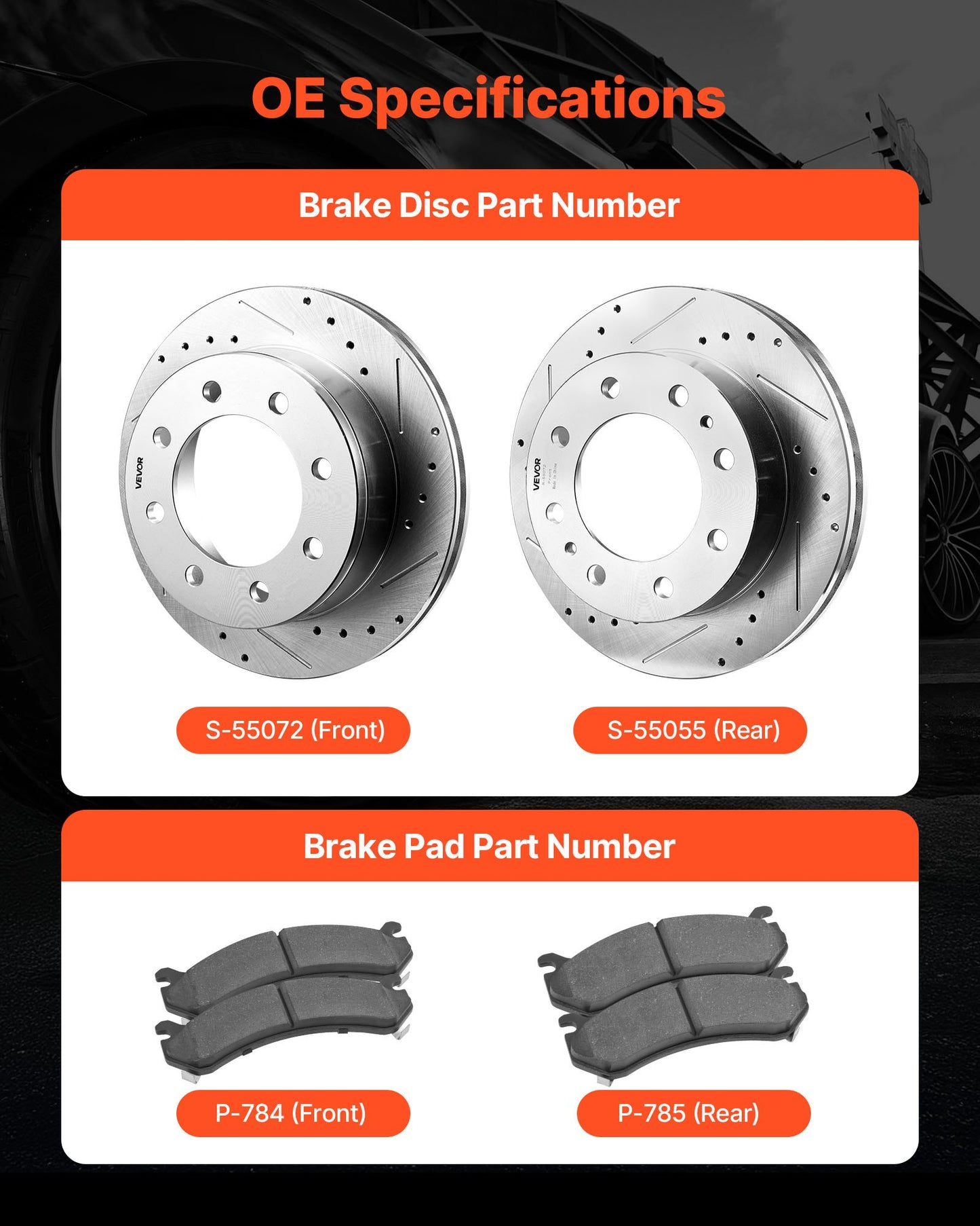 Front and Rear Brake Kit Compatible with 2002-2006 Chevrolet Avalanche 2500 (8 STUD), 2002-2004 Chevrolet Silverado 2500 (Models w/Manual Transmission ONLY), Drilled & Slotted Brake Rotors