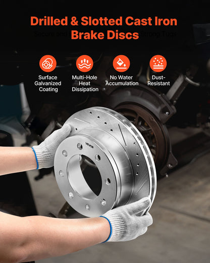 Front and Rear Brake Kit Compatible with 2002-2006 Chevrolet Avalanche 2500 (8 STUD), 2002-2004 Chevrolet Silverado 2500 (Models w/Manual Transmission ONLY), Drilled & Slotted Brake Rotors