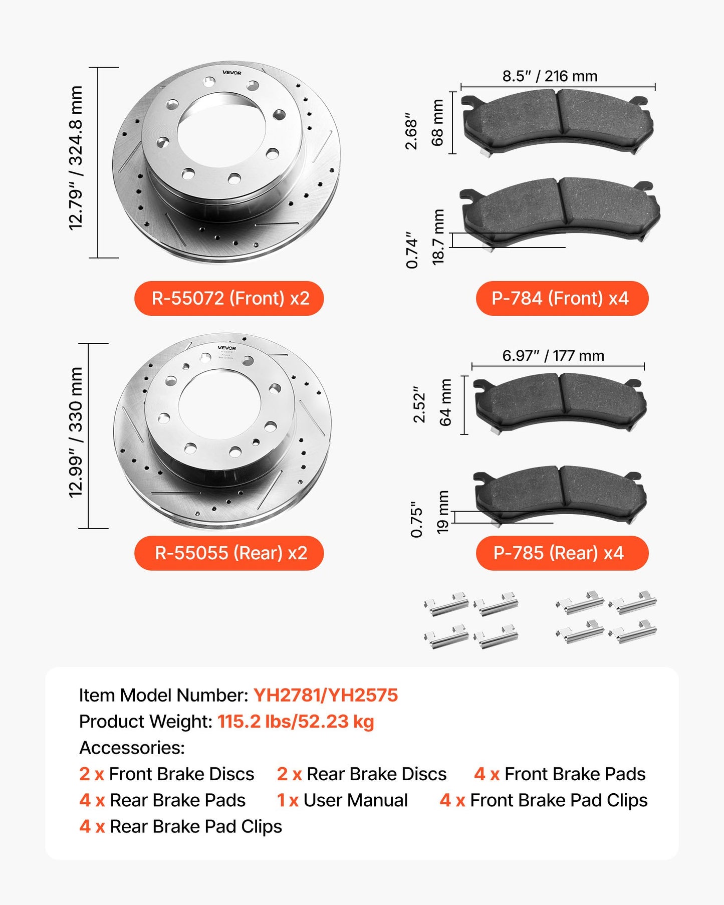 Front and Rear Brake Kit Compatible with 2002-2006 Chevrolet Avalanche 2500 (8 STUD), 2002-2004 Chevrolet Silverado 2500 (Models w/Manual Transmission ONLY), Drilled & Slotted Brake Rotors
