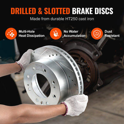Front Brake Kit Compatible with 2011-2019 Chevy Silverado GMC Sierra 2500 3500 HD, Drilled and Slotted Brake Rotors Ceramic Brake Pads Replacement Kit, 14" Front Rotors