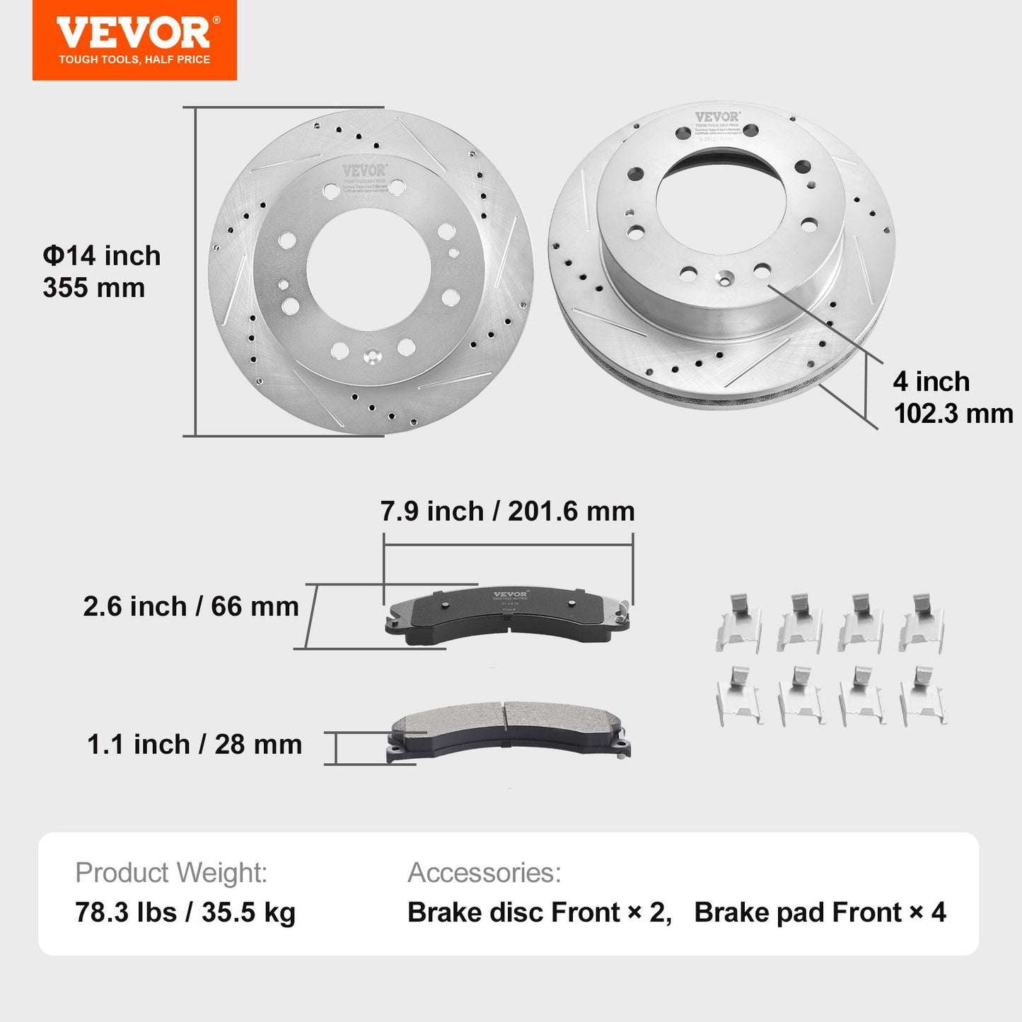 Front Brake Kit Compatible with 2011-2019 Chevy Silverado GMC Sierra 2500 3500 HD, Drilled and Slotted Brake Rotors Ceramic Brake Pads Replacement Kit, 14" Front Rotors