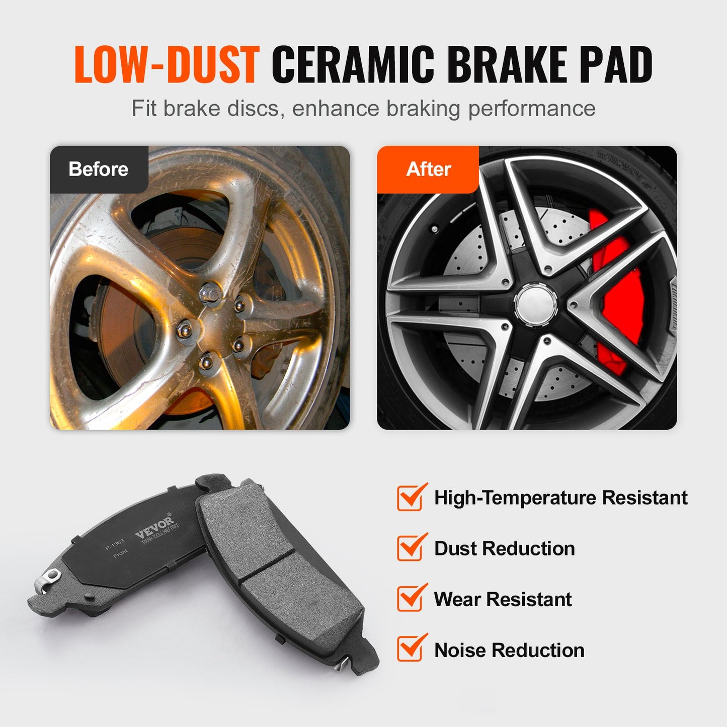 Front Rear Brake Kit for 2014-2018 Chevy Silverado GMC Sierra 1500, 2015-2020 Suburban Tahoe Yukon XL Escalade ESV, Drilled & Slotted Brake Rotors Ceramic Brake Pads Replacement Kit