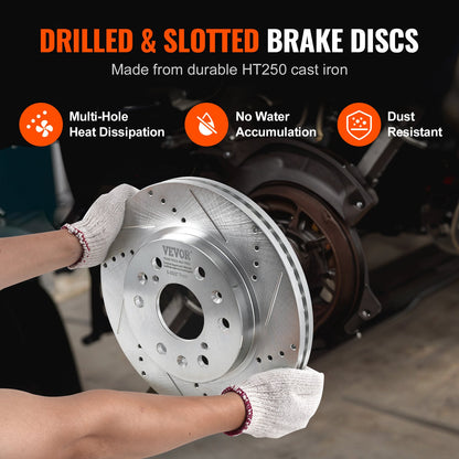 Front Rear Brake Kit for 2014-2018 Chevy Silverado GMC Sierra 1500, 2015-2020 Suburban Tahoe Yukon XL Escalade ESV, Drilled & Slotted Brake Rotors Ceramic Brake Pads Replacement Kit