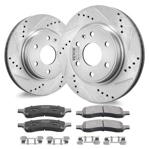 Front Brake Kit Compatible with 2007-2017 Chevy Traverse, Buick Enclave, GMC Acadia, Saturn Outlook, Drilled and Slotted Brake Rotors Ceramic Brake Pads Replacement Kit, 12.8" Front Rotors