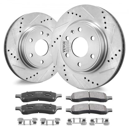 Front Brake Kit Compatible with 2007-2017 Chevy Traverse, Buick Enclave, GMC Acadia, Saturn Outlook, Drilled and Slotted Brake Rotors Ceramic Brake Pads Replacement Kit, 12.8" Front Rotors