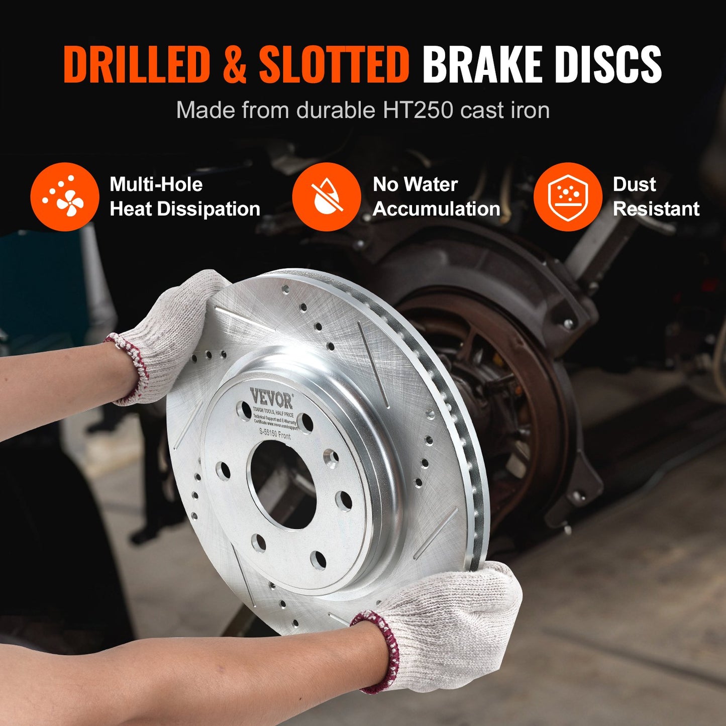 Front Brake Kit Compatible with 2007-2017 Chevy Traverse, Buick Enclave, GMC Acadia, Saturn Outlook, Drilled and Slotted Brake Rotors Ceramic Brake Pads Replacement Kit, 12.8" Front Rotors
