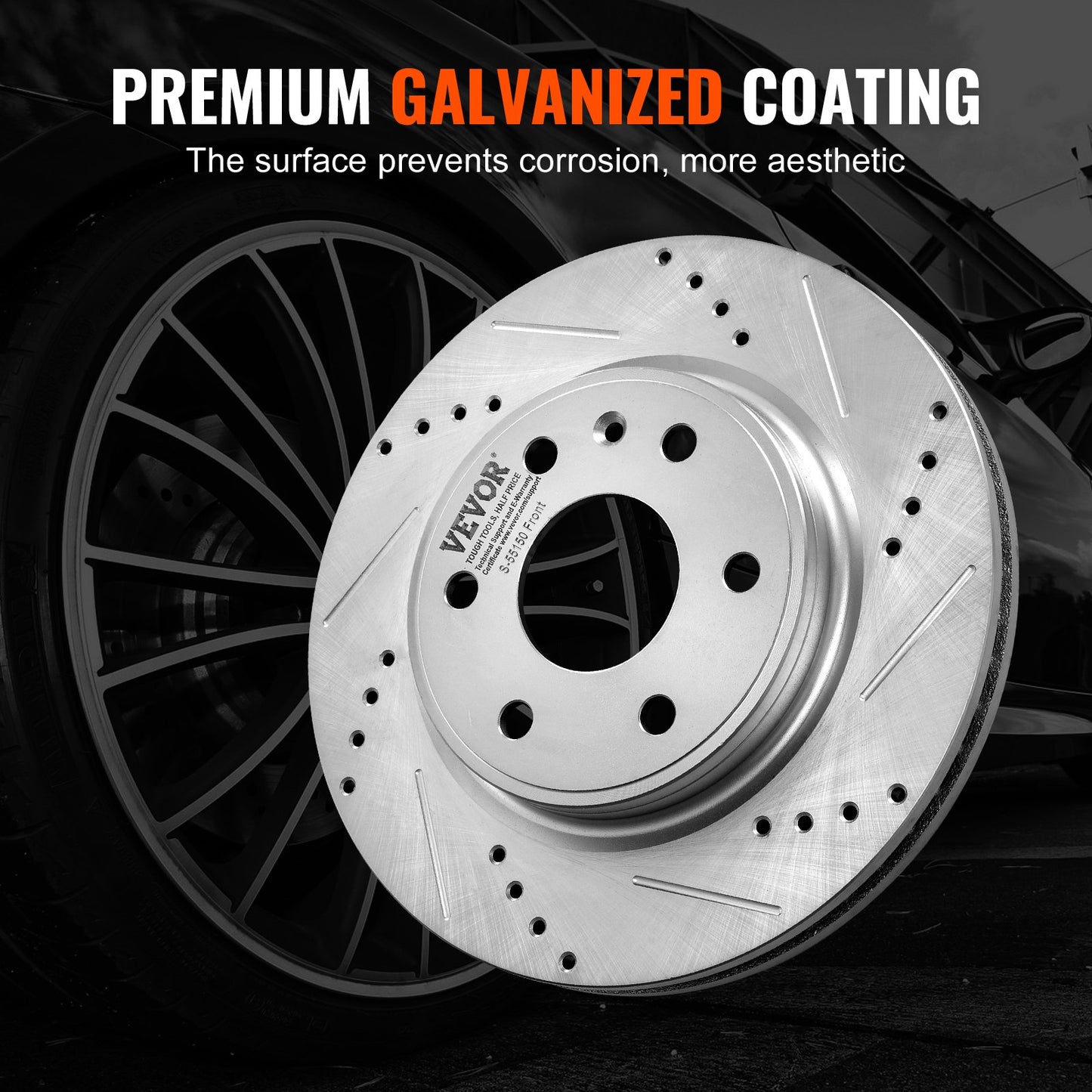 Front Brake Kit Compatible with 2007-2017 Chevy Traverse, Buick Enclave, GMC Acadia, Saturn Outlook, Drilled and Slotted Brake Rotors Ceramic Brake Pads Replacement Kit, 12.8" Front Rotors