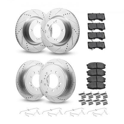 Front & Rear Ceramic Brake Kit Compatible with 2016-2021 Lexus LX570, 2016-2021 Toyota Land Cruiser, Drilled and Slotted Brake Rotors Ceramic Brake Pads Replacement Kit, 14 inch Front Rotors