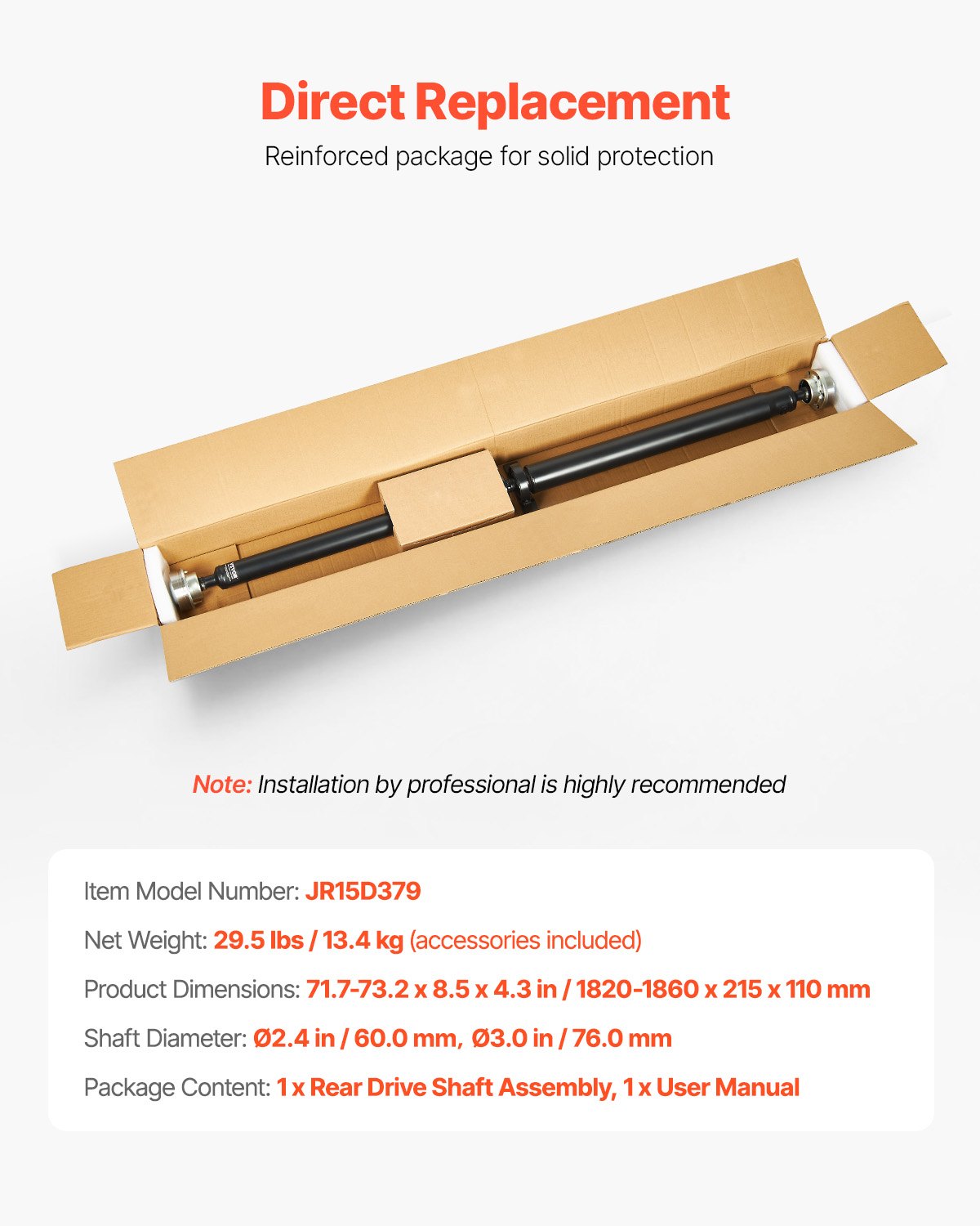 Rear Drive Shaft, 71.7"-73.2" Prop Shaft Driveshaft Assembly Compatible with 2015-2019 Dodge Challenger V6 3.6L, Replace #976-987 976987 52123974AC 52123974AD 52123974AE 52123974AF