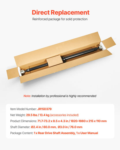 Rear Drive Shaft, 71.7"-73.2" Prop Shaft Driveshaft Assembly Compatible with 2015-2019 Dodge Challenger V6 3.6L, Replace #976-987 976987 52123974AC 52123974AD 52123974AE 52123974AF