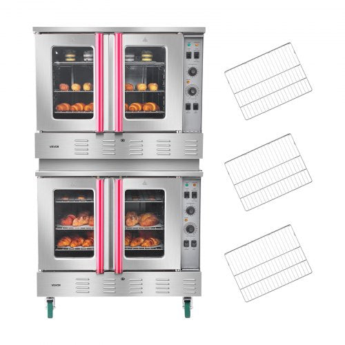 Double Deck Gas Convection Oven, 14 cu.ft Full-Size Commercial Convection Oven, 40,000 BTU x 2 Powerful Burners, Natural Gas Commercial Ovens with Two Fan Modes, for Bakery, Restaurant & Kitchen